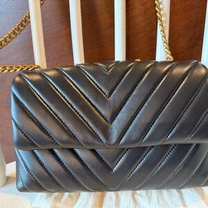 Quince Black Chevron Italian Leather Shoulder Bag